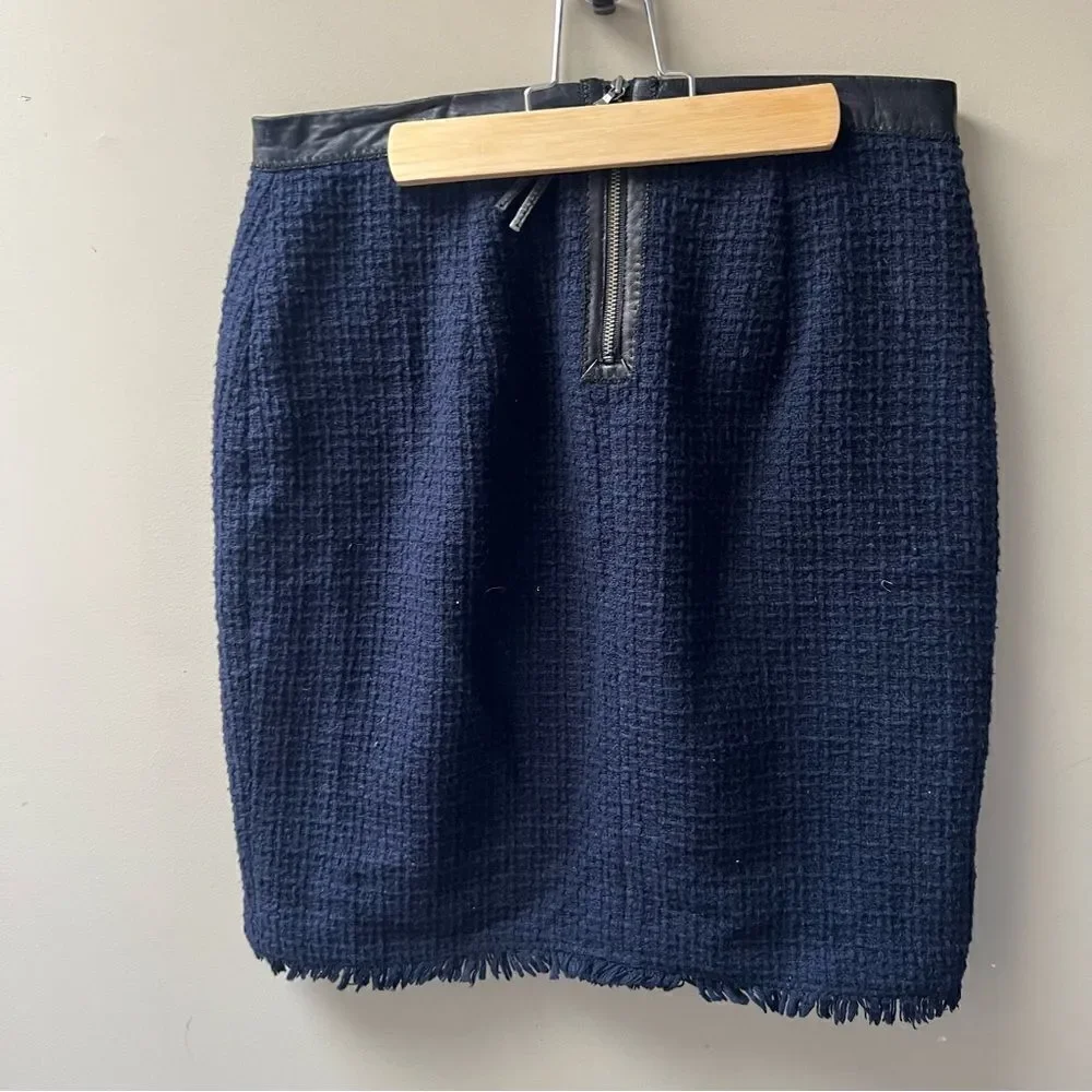 Rebecca Taylor blue tweed skirt with leather trim